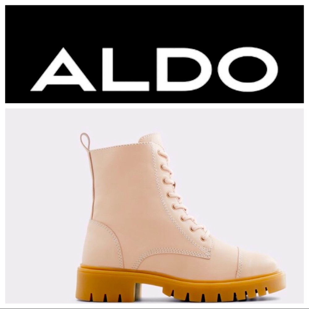 Aldo Women's Light Pink Lace-up Combat Style Boots